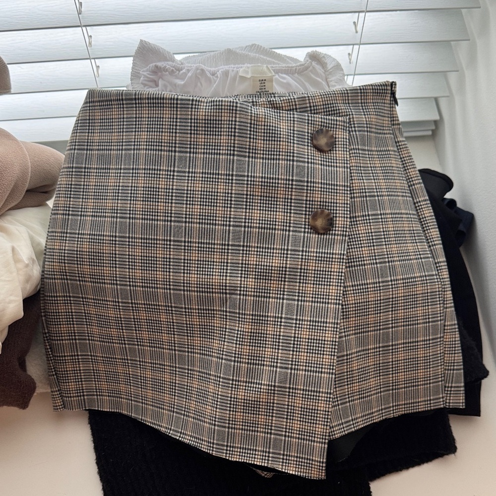 Zara Plaid Skort with Button Detail